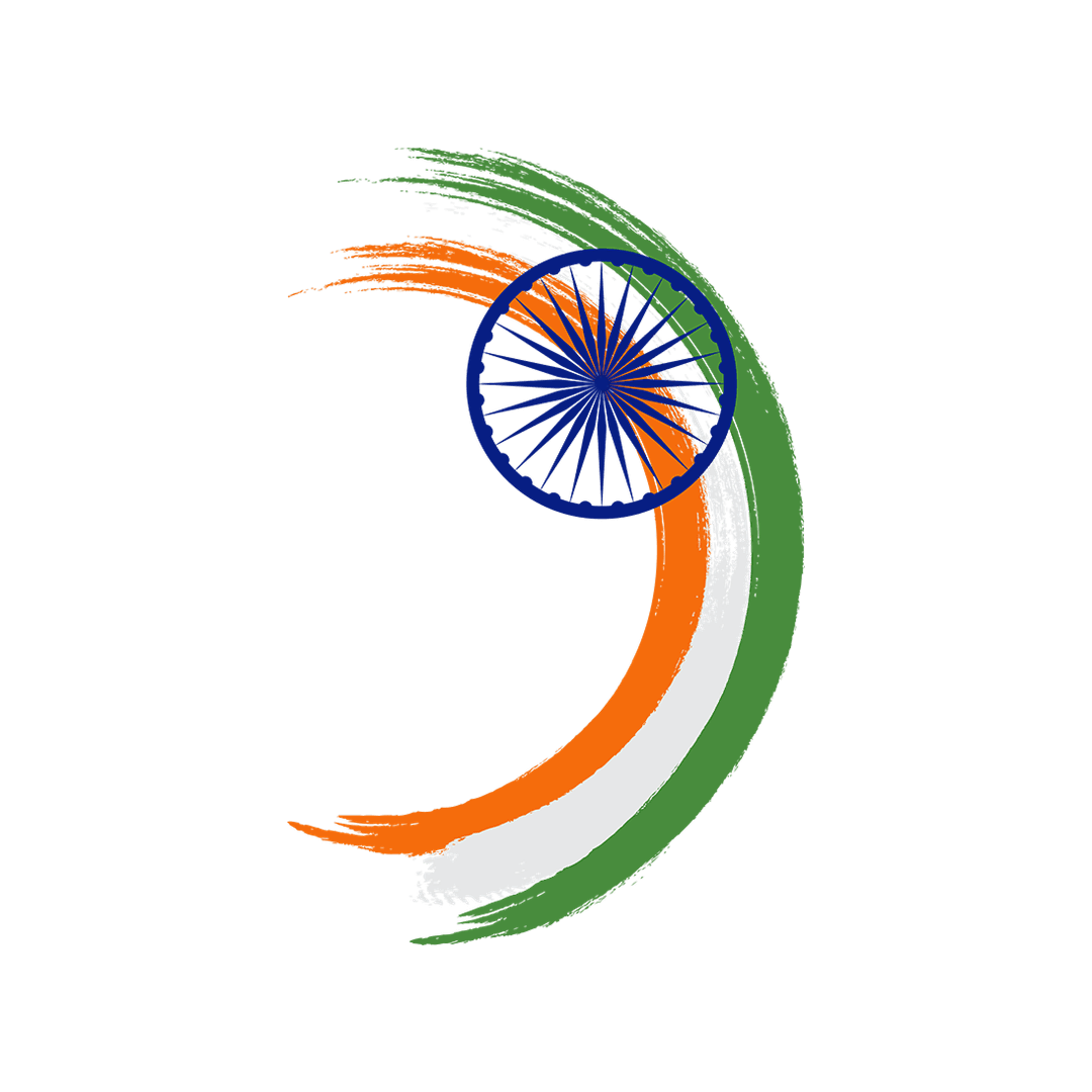 Indian Tricolor Crescent Brushstroke with Ashoka Chakra