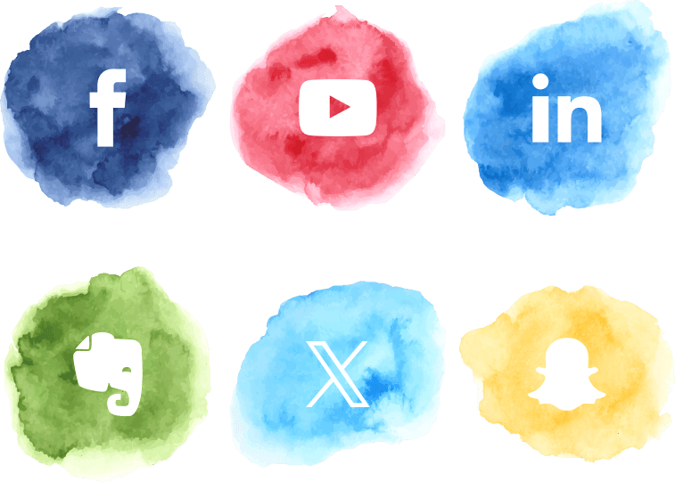 Artistic Watercolor Splash Social Media Icons Set PNG