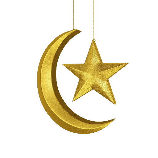 Hanging 3D Golden Crescent Moon and Star PNG