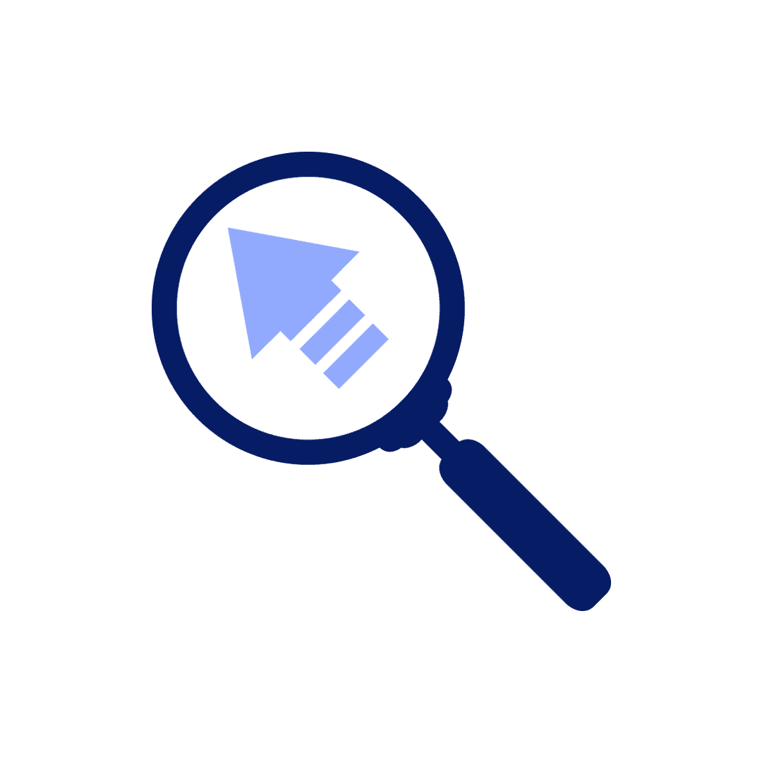 Blue Magnifying Glass with Arrow Cursor Icon PNG