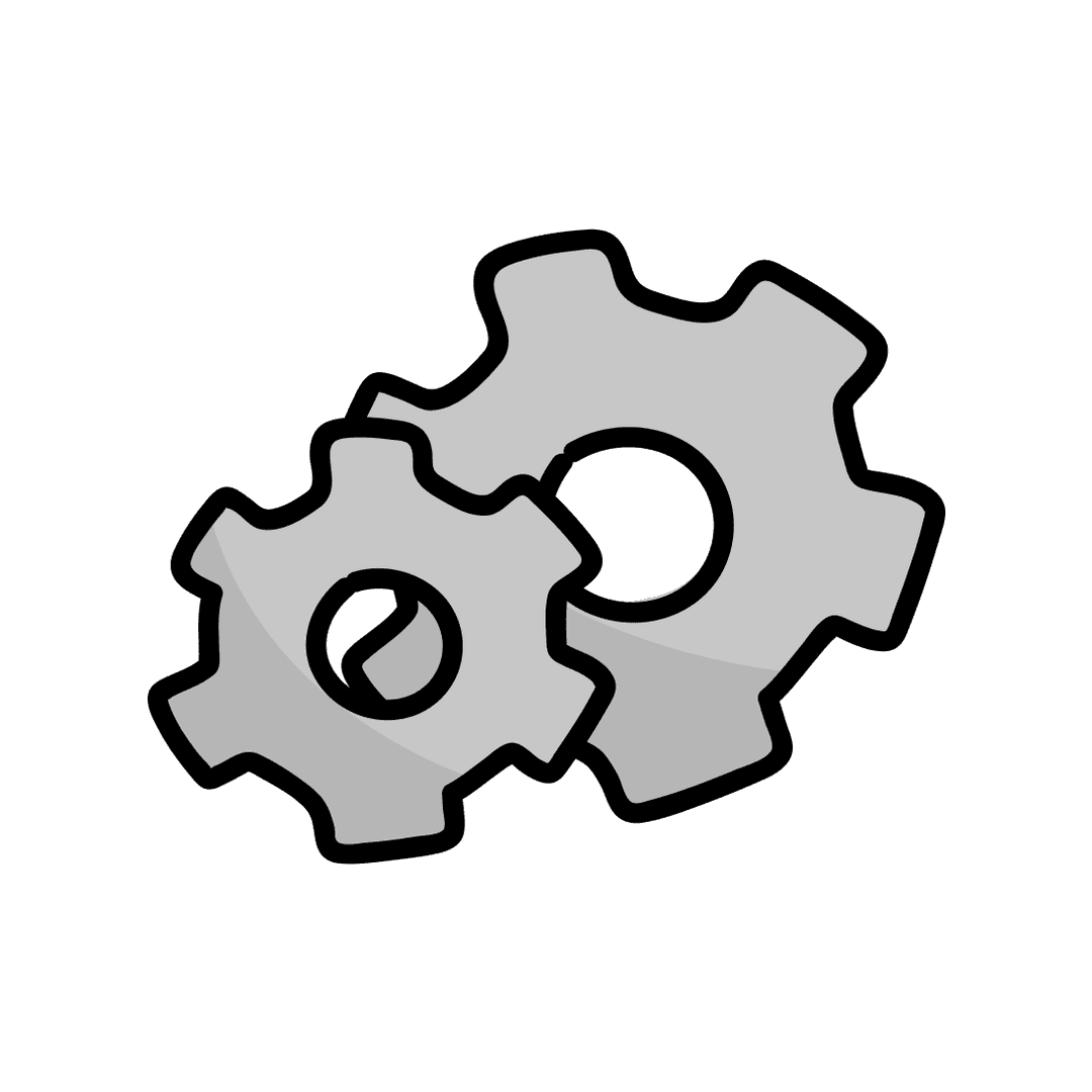 Grey Hand-Drawn Style Interlocking Gears Icon PNG