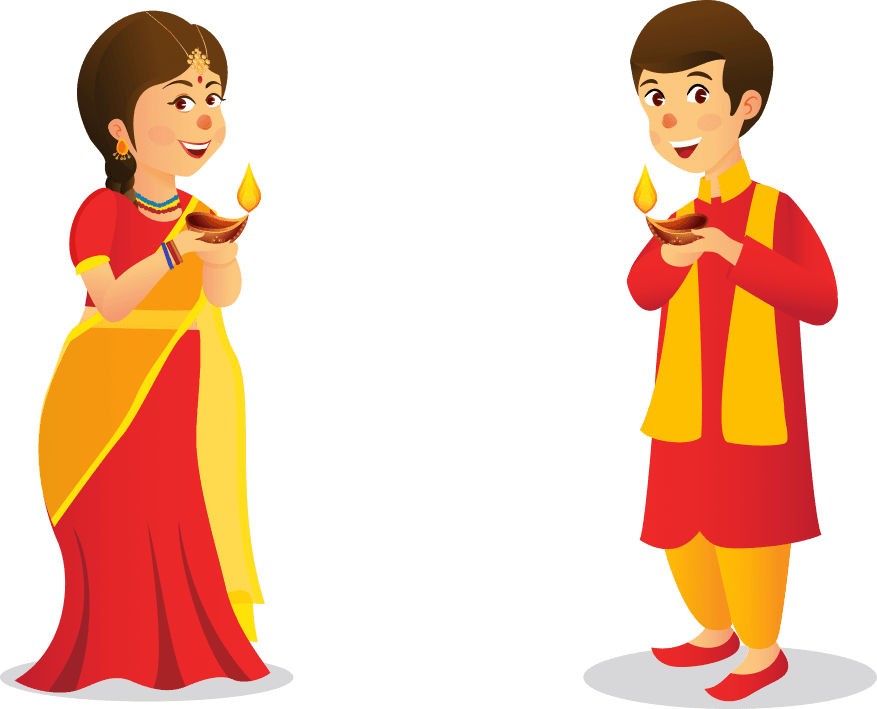 Festive Diwali Couple Illustration PNG
