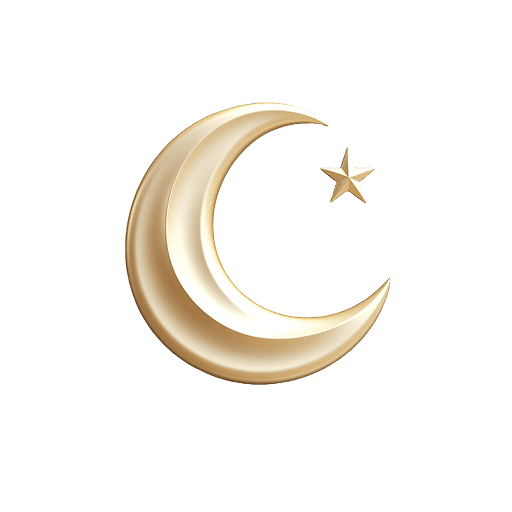 3D Golden Crescent Moon and Star PNG
