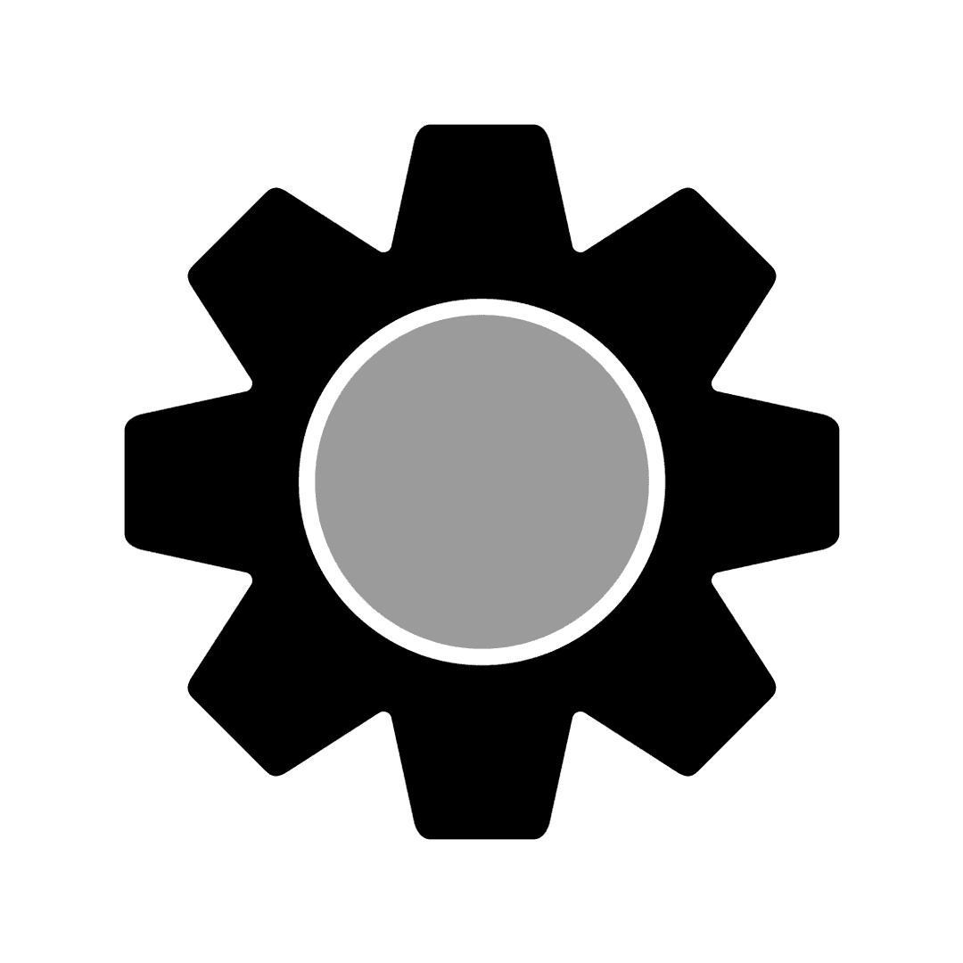 Black Gear Icon with Grey Center PNG