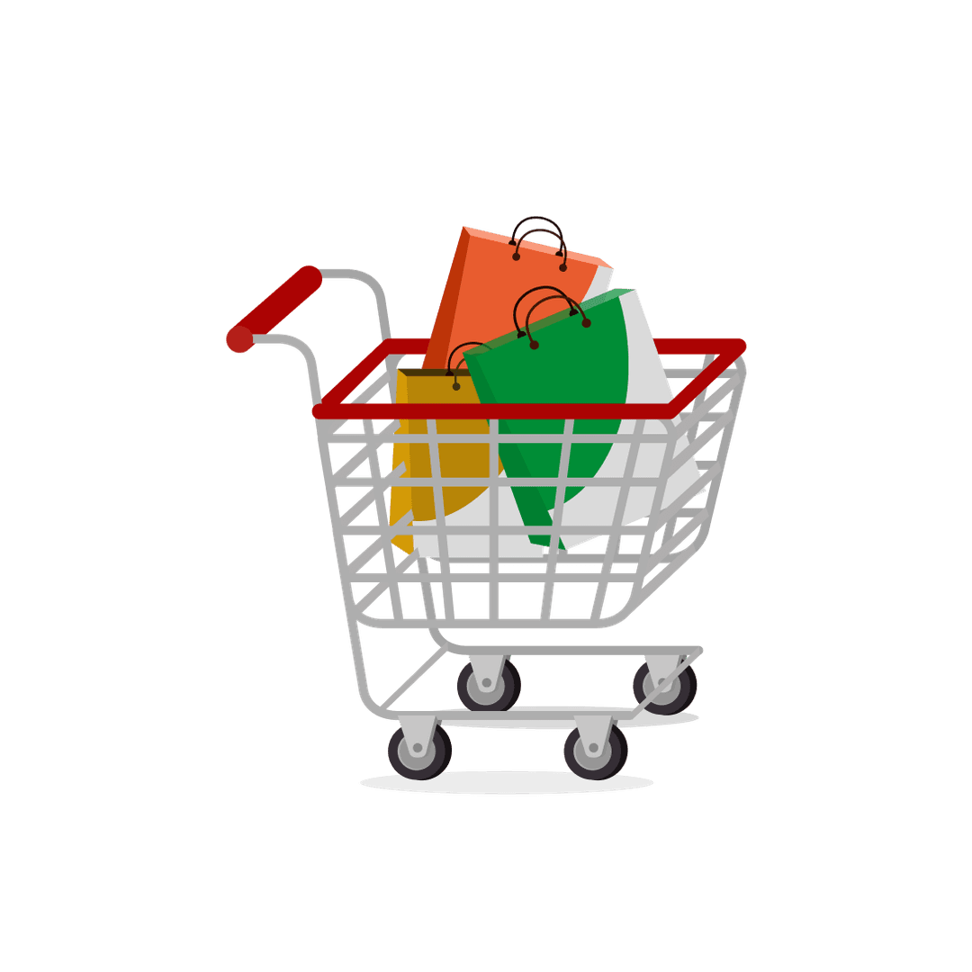 Realistic Shopping Cart with Colorful Bags
