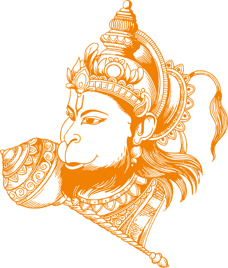 Lord Hanuman Face Line Art PNG | Aesthetic Saffron Hanumanji Vector