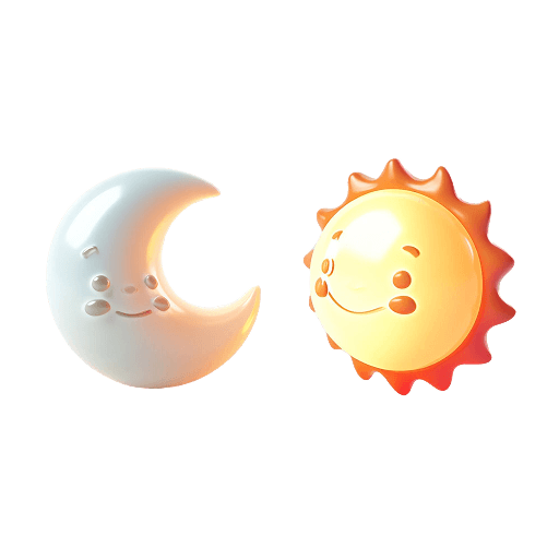 Cute 3D Sun and Moon Cartoon PNG