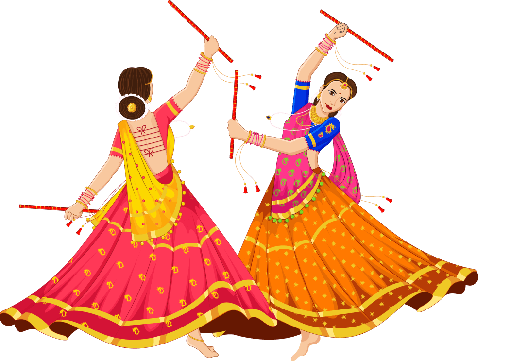 Colorful Dandiya Raas Dance Illustration PNG