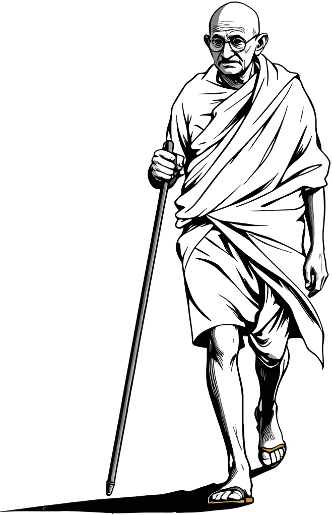 Gandhi Walking with Staff Sketch