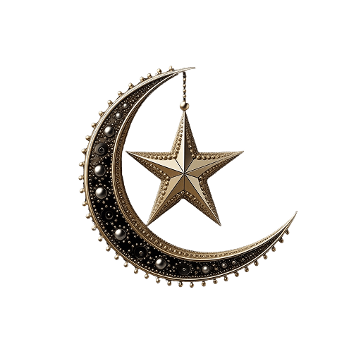 Ornate Golden Crescent Moon and Star PNG