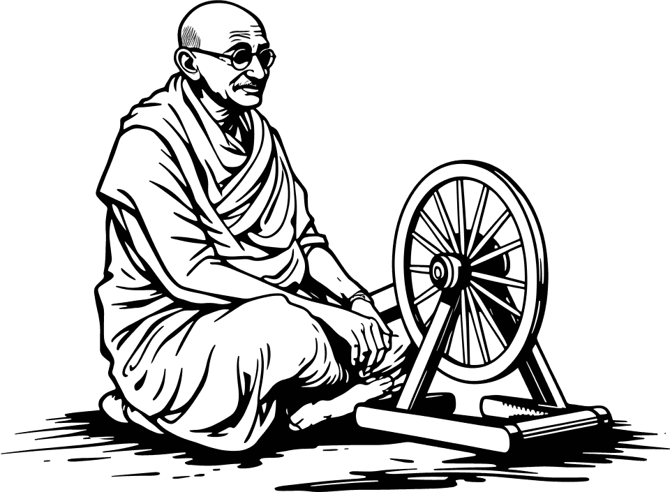 Mahatma Gandhi Seated with Spinning Wheel Sketch