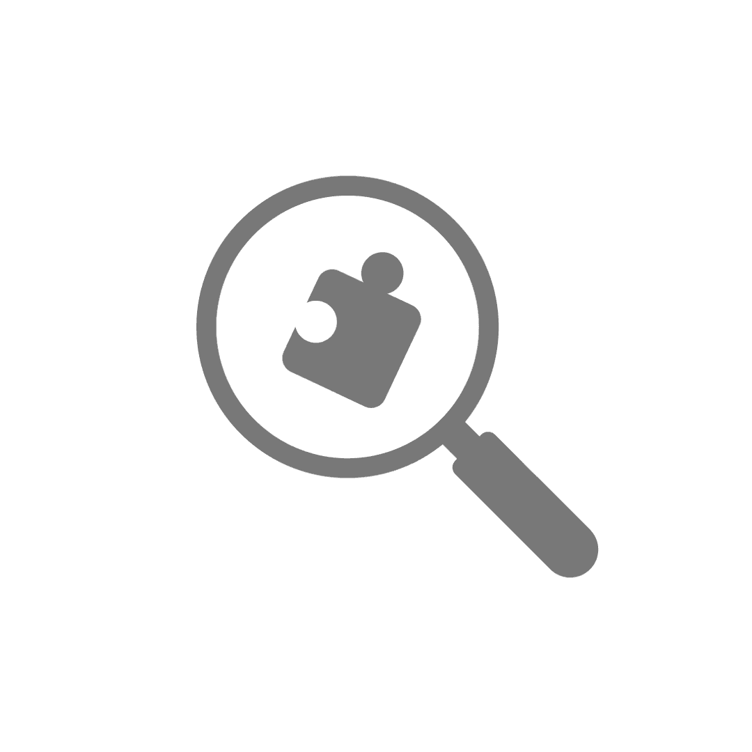 Grey Magnifying Glass with Puzzle Piece Icon PNG